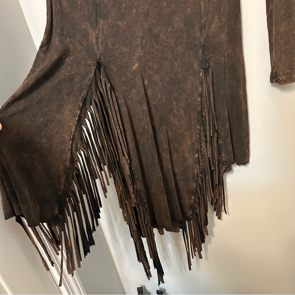 T Party Beaded Embroidered Fringe Mini Dress Mineral Wash Womens M Western Rodeo - Picture 7 of 16
